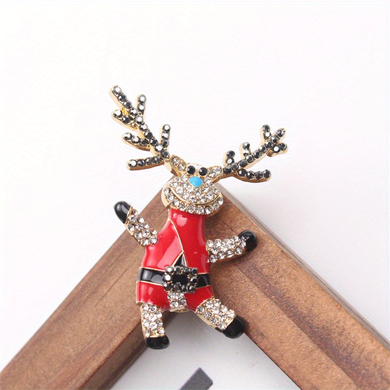 Enamel Rhinestone Reindeer Brooch Pin Animal-Shaped Lapel Jewelry for Women