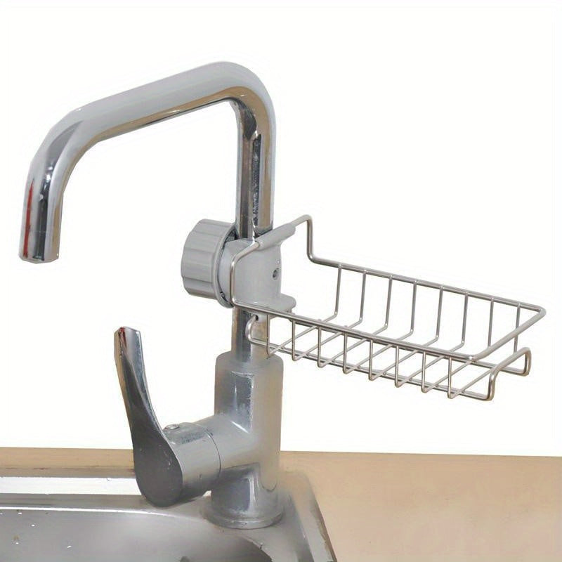 High Storage Kitchen Sink Organizer with Adjustable Faucet Sponge Rack and Metal Bowl Cloth Holder