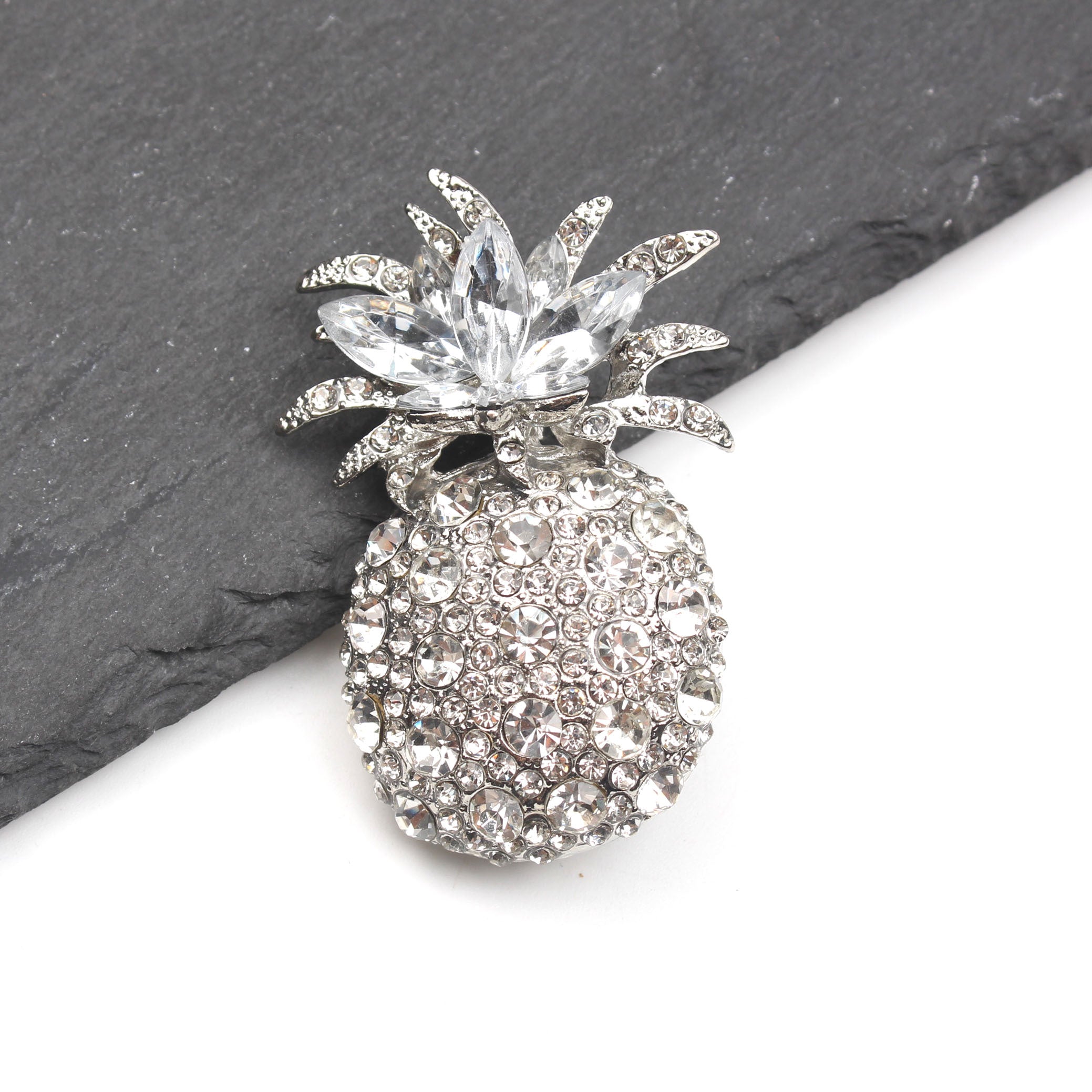 Vintage Pineapple Brooch with Rhinestones and Enamel for Ladies