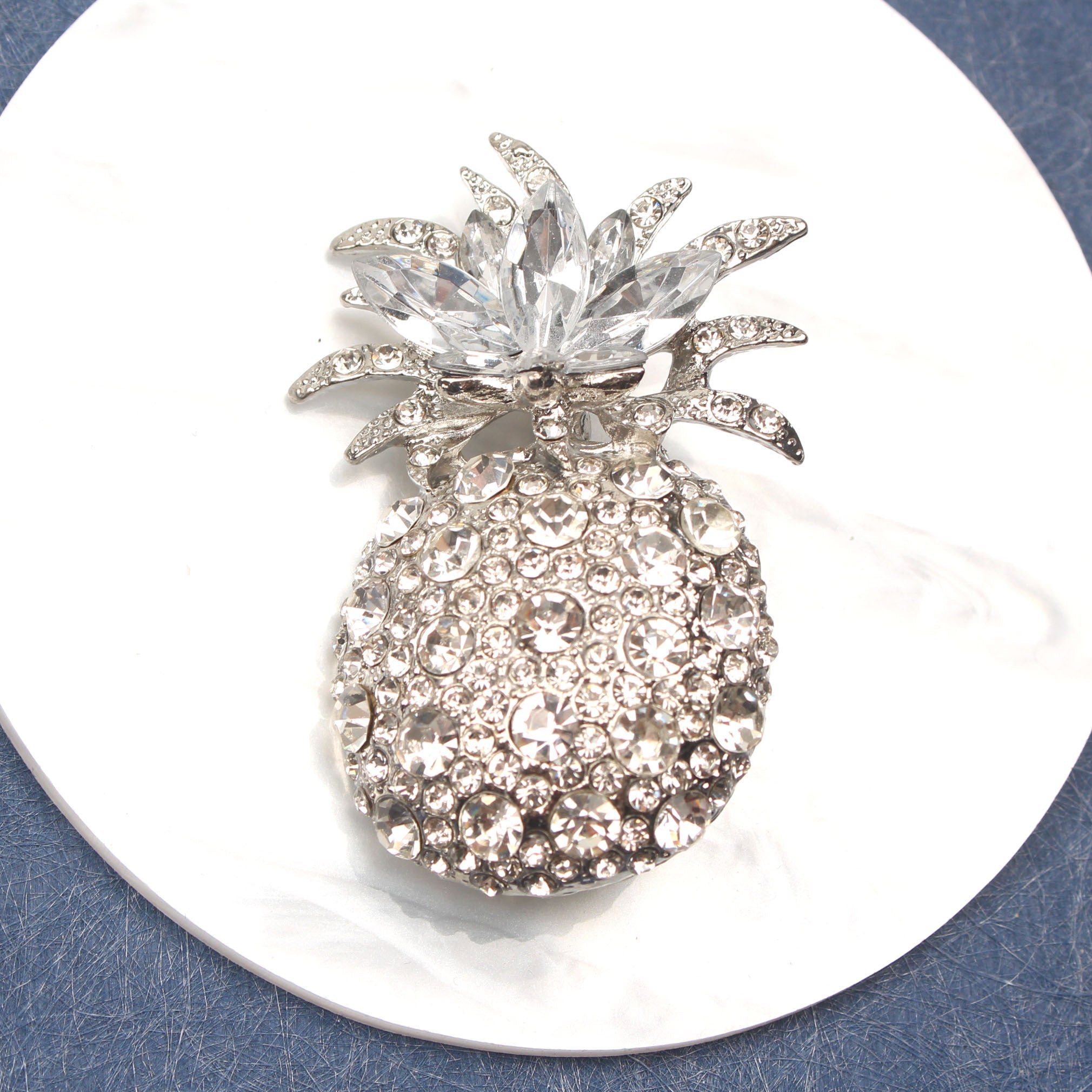 Vintage Pineapple Brooch with Rhinestones and Enamel for Ladies