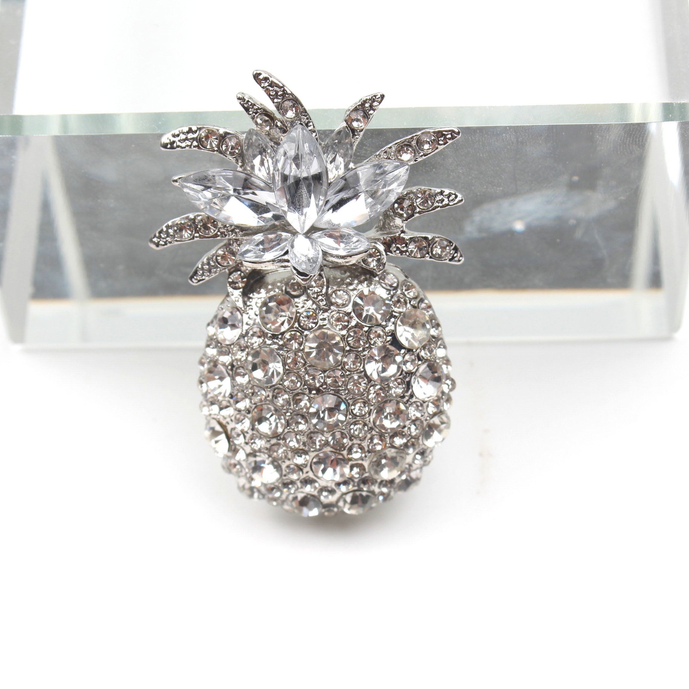 Vintage Pineapple Brooch with Rhinestones and Enamel for Ladies