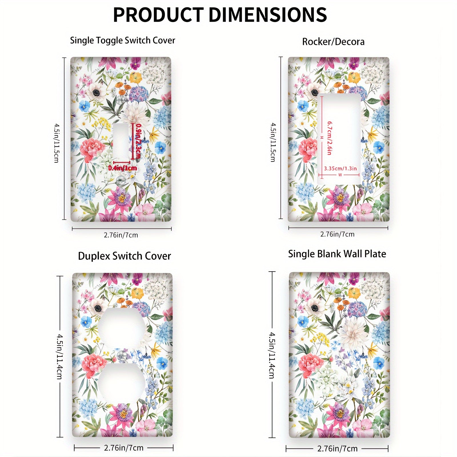 Yotoqxona, oshxona, ofis, uy uchun gullar bilan bezatilgan elektr o'chirgich va rozetkalar. Batareyasiz, vintli dizayn.