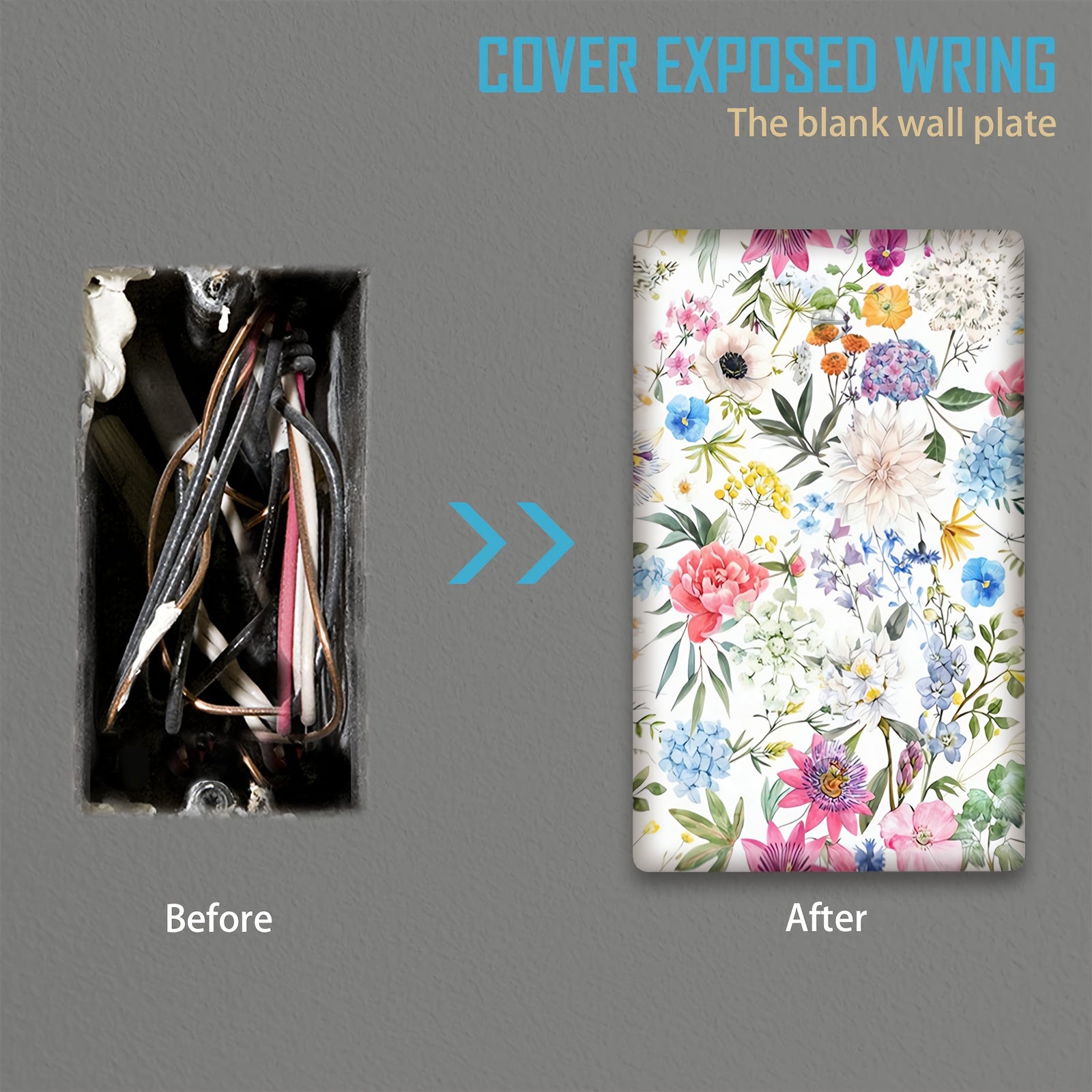 Yotoqxona, oshxona, ofis, uy uchun gullar bilan bezatilgan elektr o'chirgich va rozetkalar. Batareyasiz, vintli dizayn.