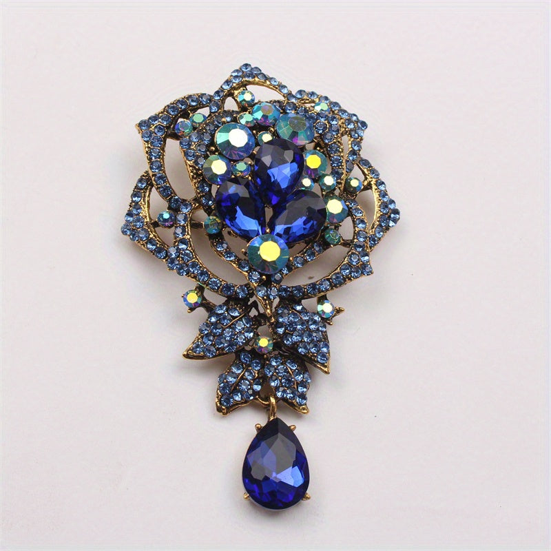 Rhinestone Flower Brooch Pin with Crystal Details for Dresses Bags and Hats