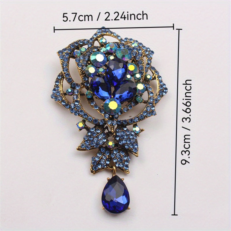 Rhinestone Flower Brooch Pin with Crystal Details for Dresses Bags and Hats