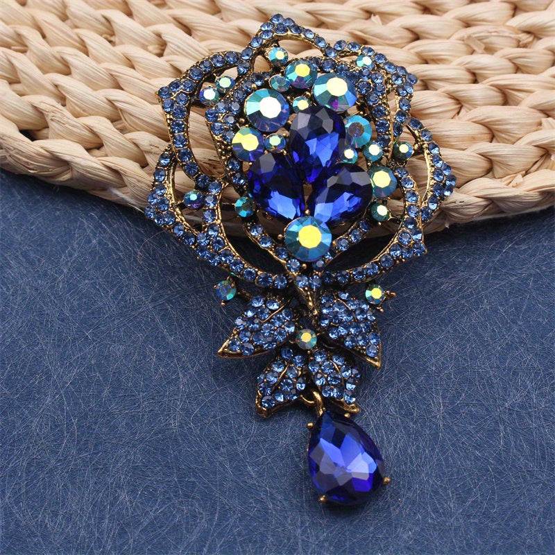 Rhinestone Flower Brooch Pin with Crystal Details for Dresses Bags and Hats