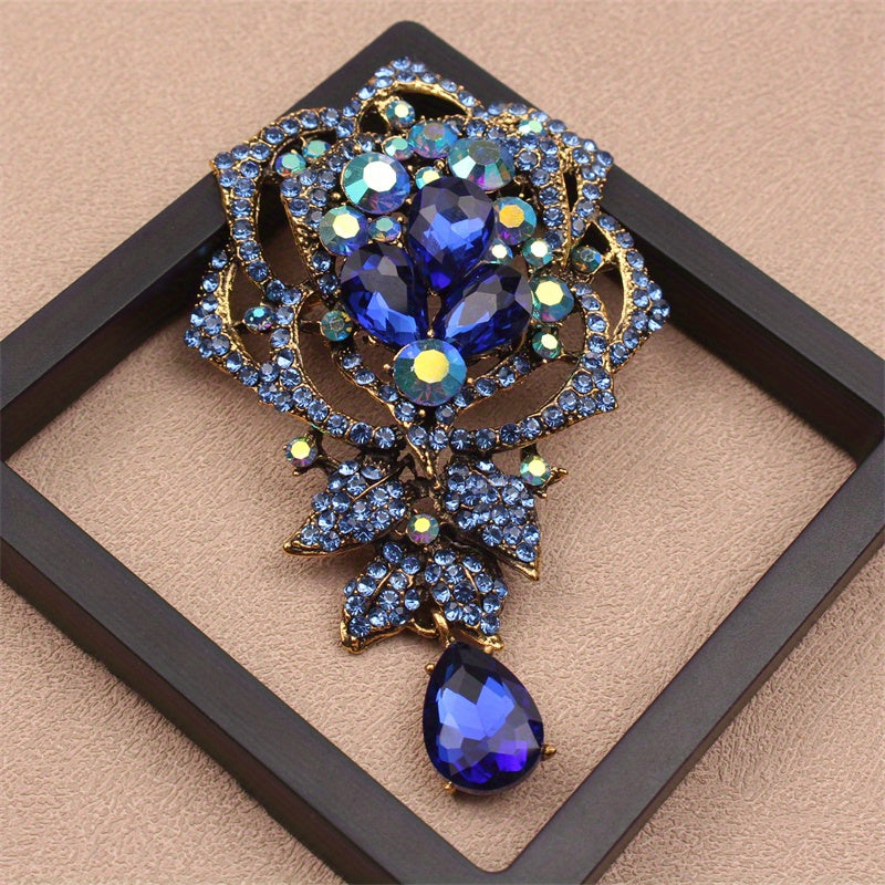 Rhinestone Flower Brooch Pin with Crystal Details for Dresses Bags and Hats