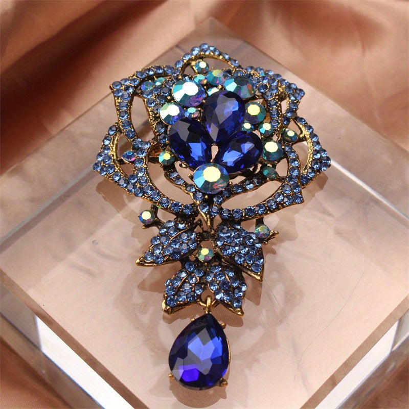 Rhinestone Flower Brooch Pin with Crystal Details for Dresses Bags and Hats