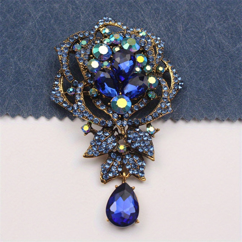Rhinestone Flower Brooch Pin with Crystal Details for Dresses Bags and Hats