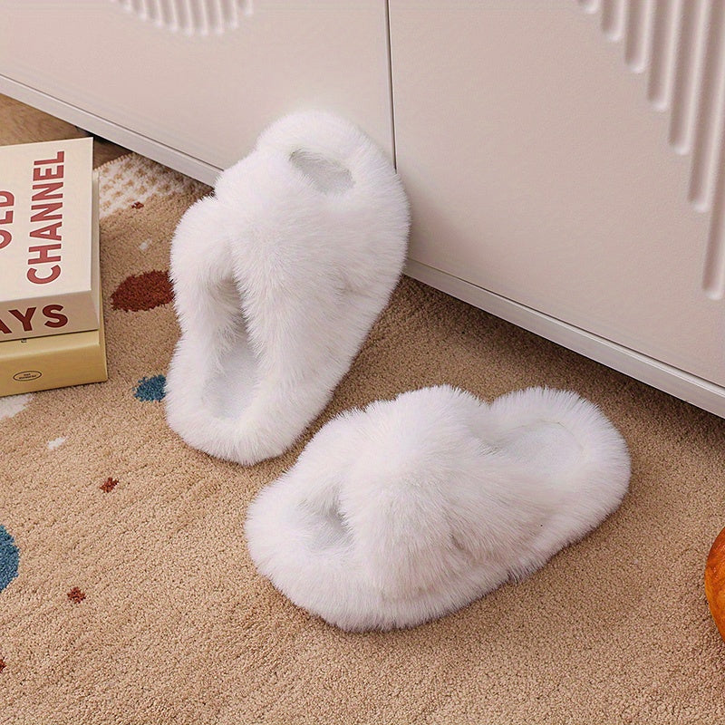 Unisex Faux Fur Slippers with PVC Sole Round Toe Tasseled Honey Style for Kids and Teens