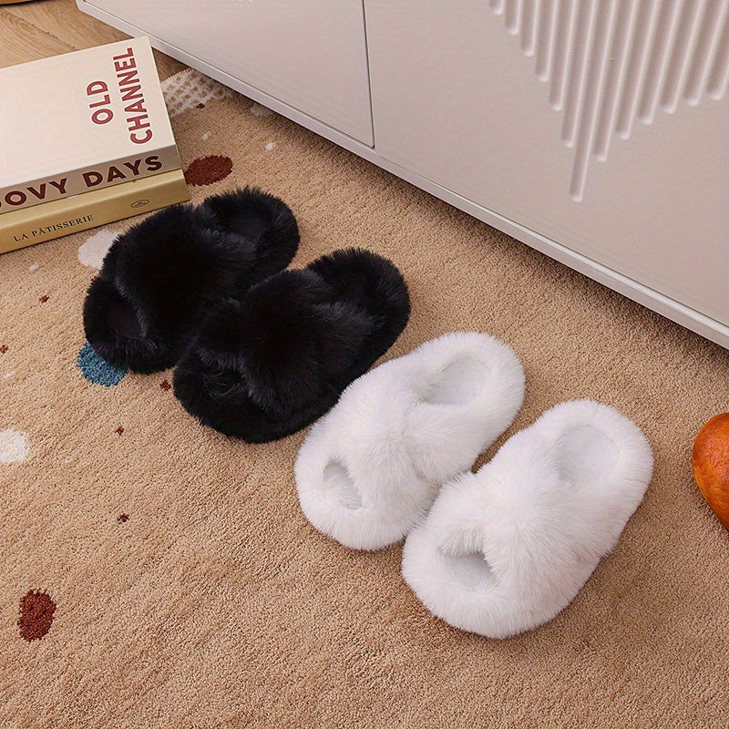 Unisex Faux Fur Slippers with PVC Sole Round Toe Tasseled Honey Style for Kids and Teens