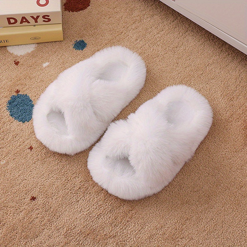 Unisex Faux Fur Slippers with PVC Sole Round Toe Tasseled Honey Style for Kids and Teens