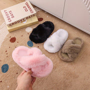 Unisex Faux Fur Slippers with PVC Sole Round Toe Tasseled Honey Style for Kids and Teens