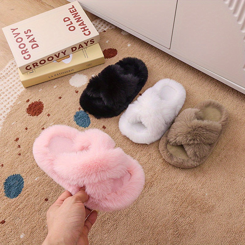 Unisex Faux Fur Slippers with PVC Sole Round Toe Tasseled Honey Style for Kids and Teens