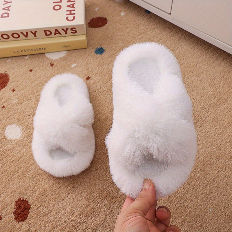 Unisex Faux Fur Slippers with PVC Sole Round Toe Tasseled Honey Style for Kids and Teens