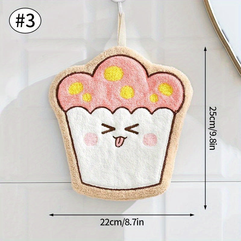 Cute Cartoon Food Hand Towel Soft Coral Fleece Kitchen Cloth Absorbent Cookie Bread Cupcake