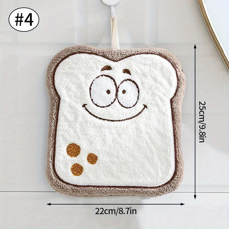 Cute Cartoon Food Hand Towel Soft Coral Fleece Kitchen Cloth Absorbent Cookie Bread Cupcake
