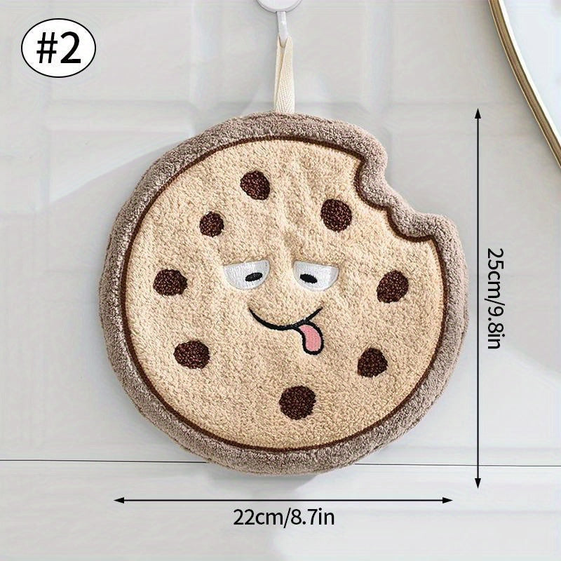 Cute Cartoon Food Hand Towel Soft Coral Fleece Kitchen Cloth Absorbent Cookie Bread Cupcake
