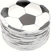 Bir martalik qog'oz plitalar, futbol mavzusi, qora va oq, partiyalar va ovqatlanish uchun