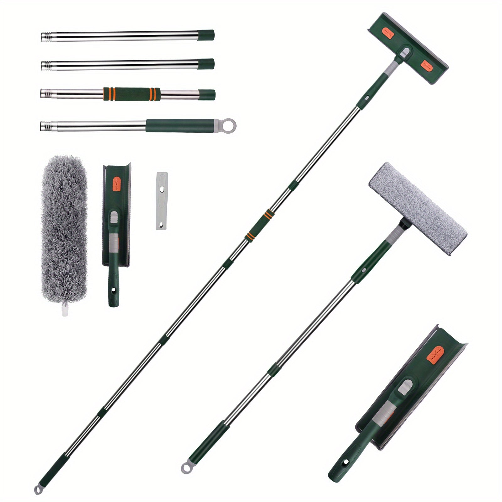 2-in-1 Rotatable Window Squeegee Cleaner Kit with Telescopic Extension Pole