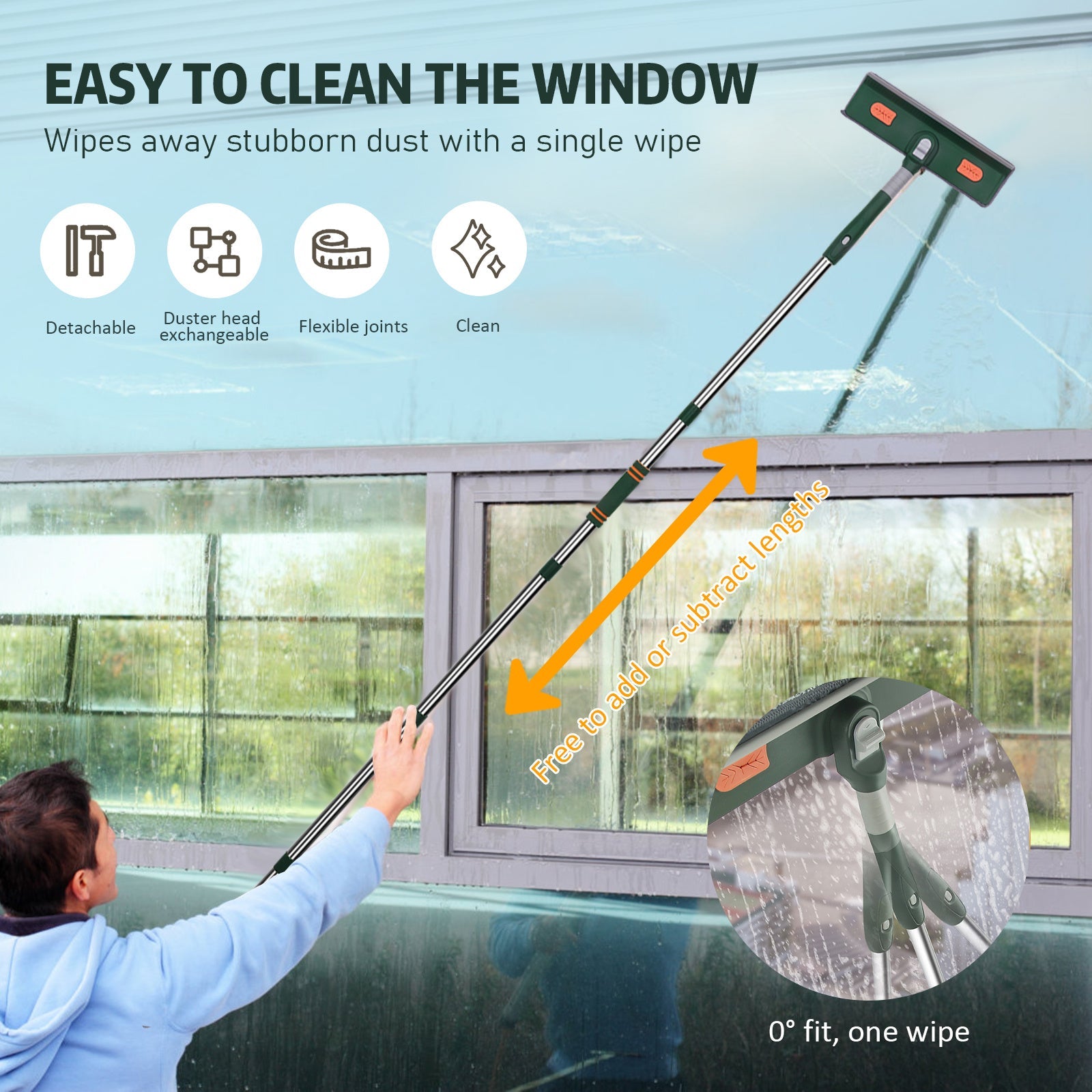 2-in-1 Rotatable Window Squeegee Cleaner Kit with Telescopic Extension Pole