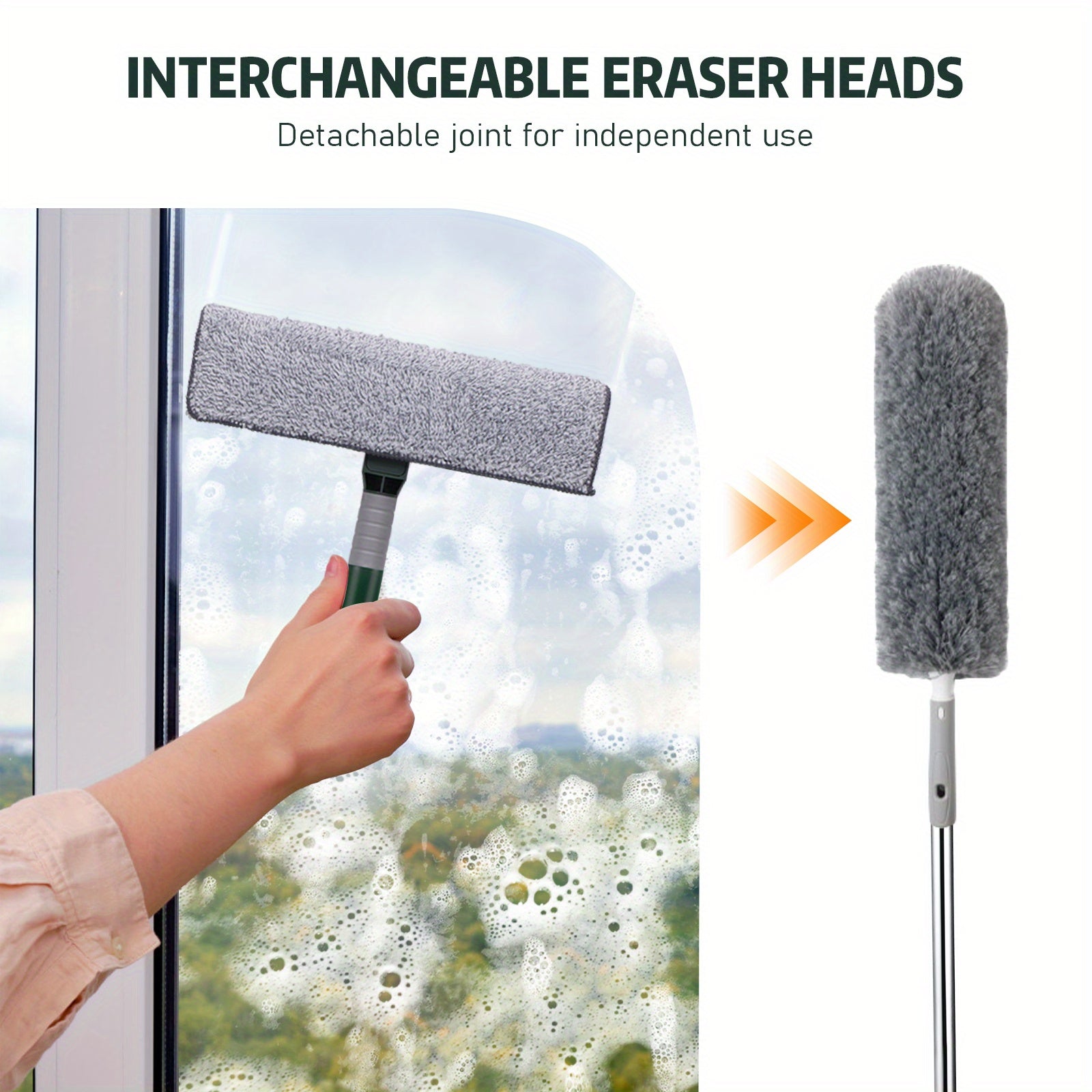 2-in-1 Rotatable Window Squeegee Cleaner Kit with Telescopic Extension Pole