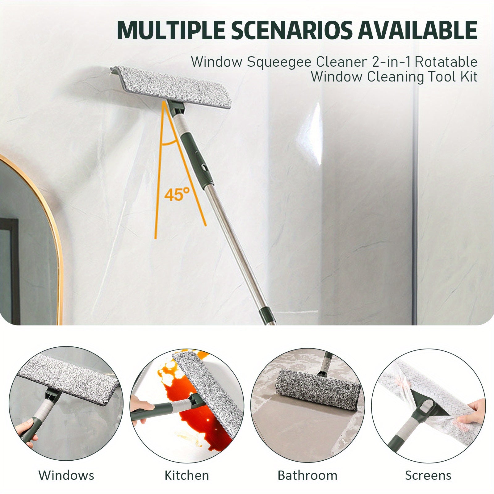 2-in-1 Rotatable Window Squeegee Cleaner Kit with Telescopic Extension Pole