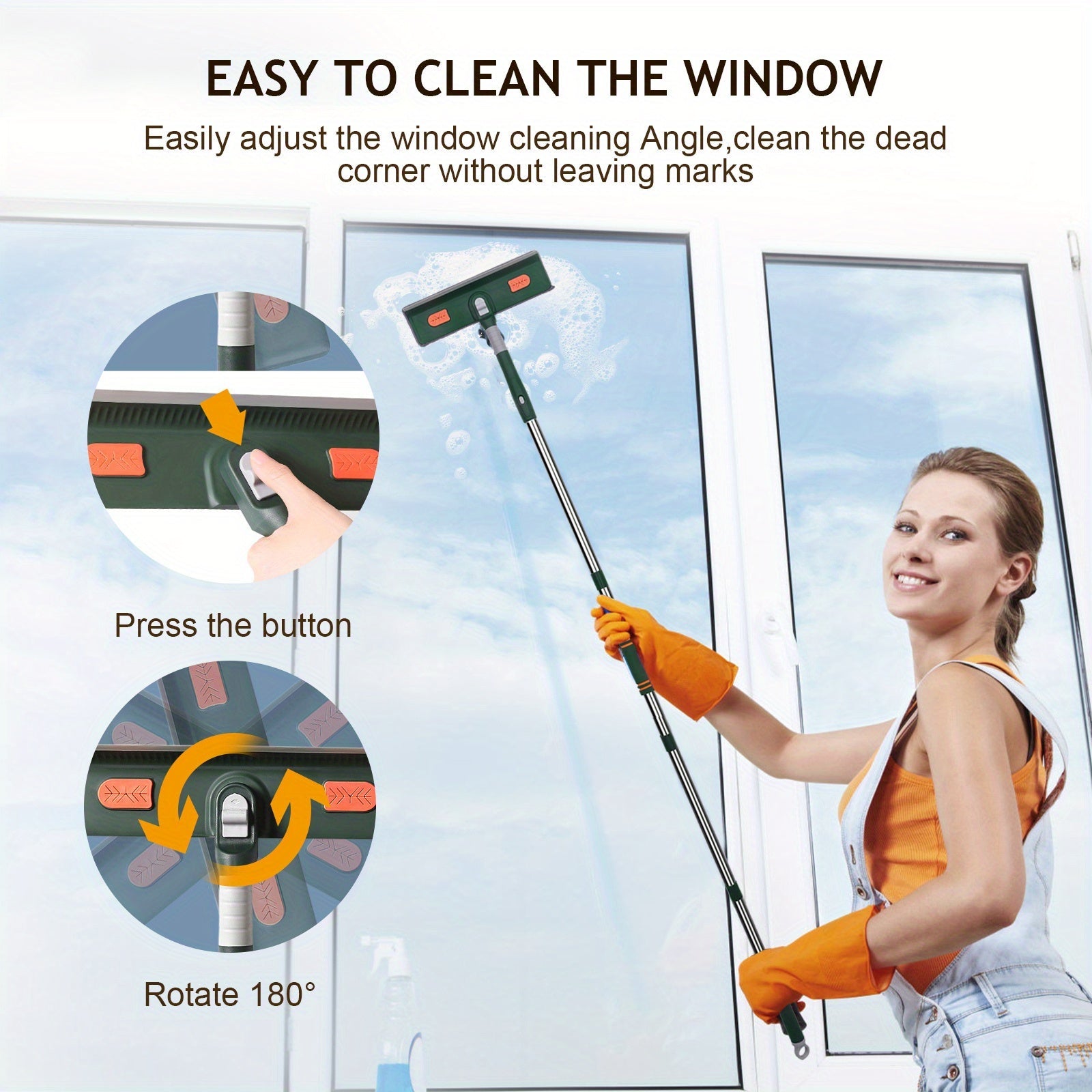 2-in-1 Rotatable Window Squeegee Cleaner Kit with Telescopic Extension Pole