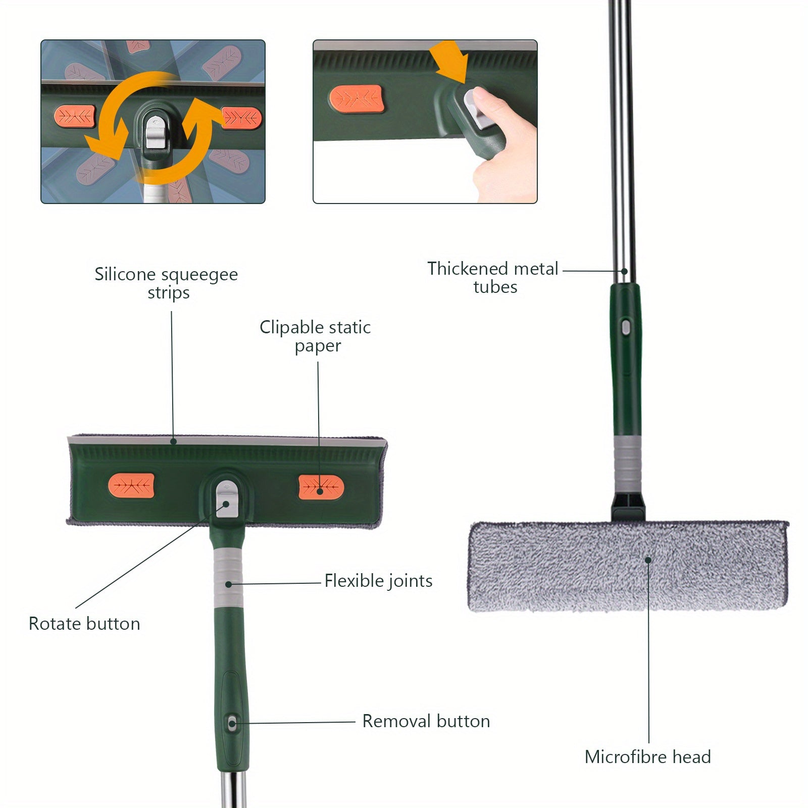 2-in-1 Rotatable Window Squeegee Cleaner Kit with Telescopic Extension Pole