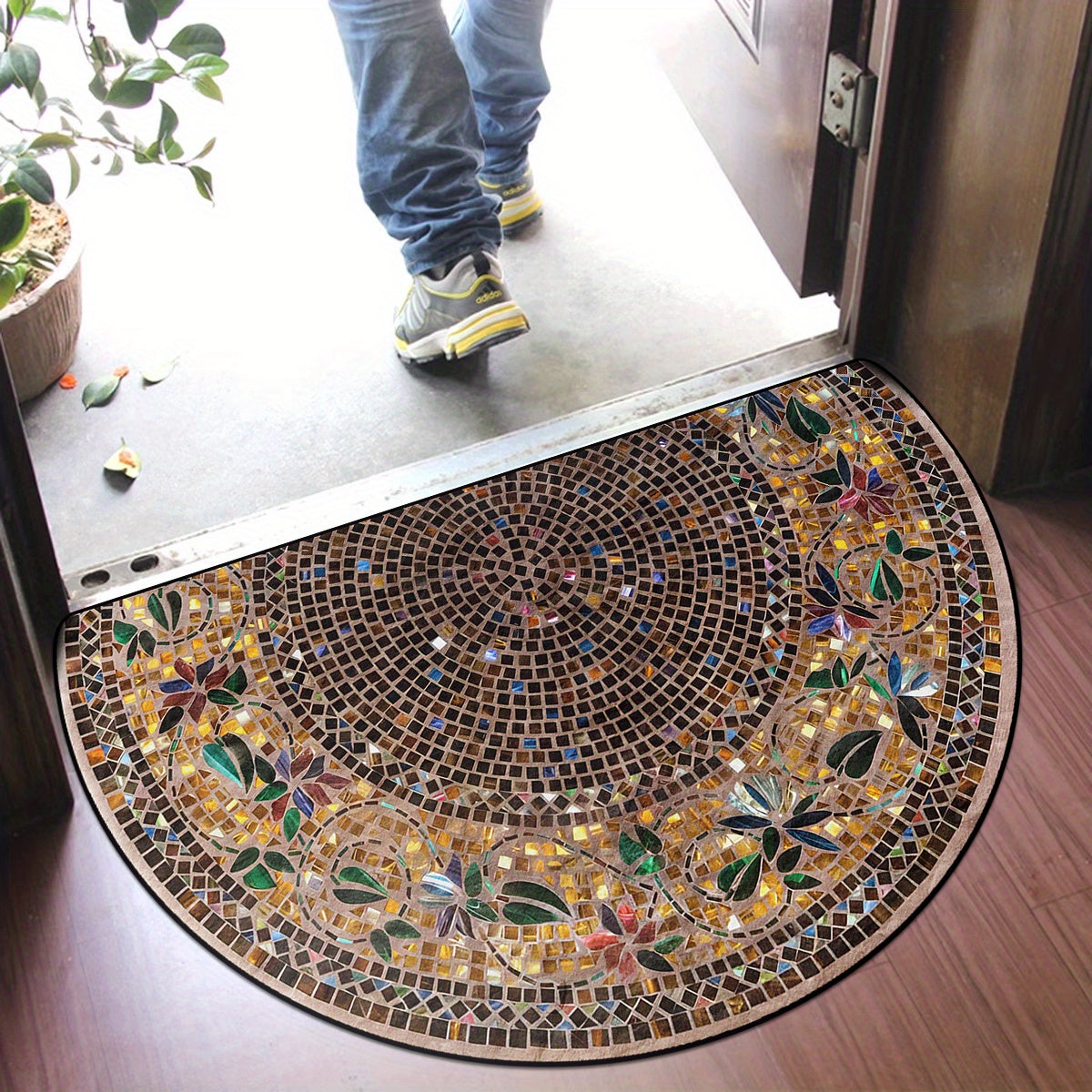 Bohemian Mandala Semi-Circle Door Mat Set of 1 or 2 Non-Slip Water Absorbent Outdoor Use