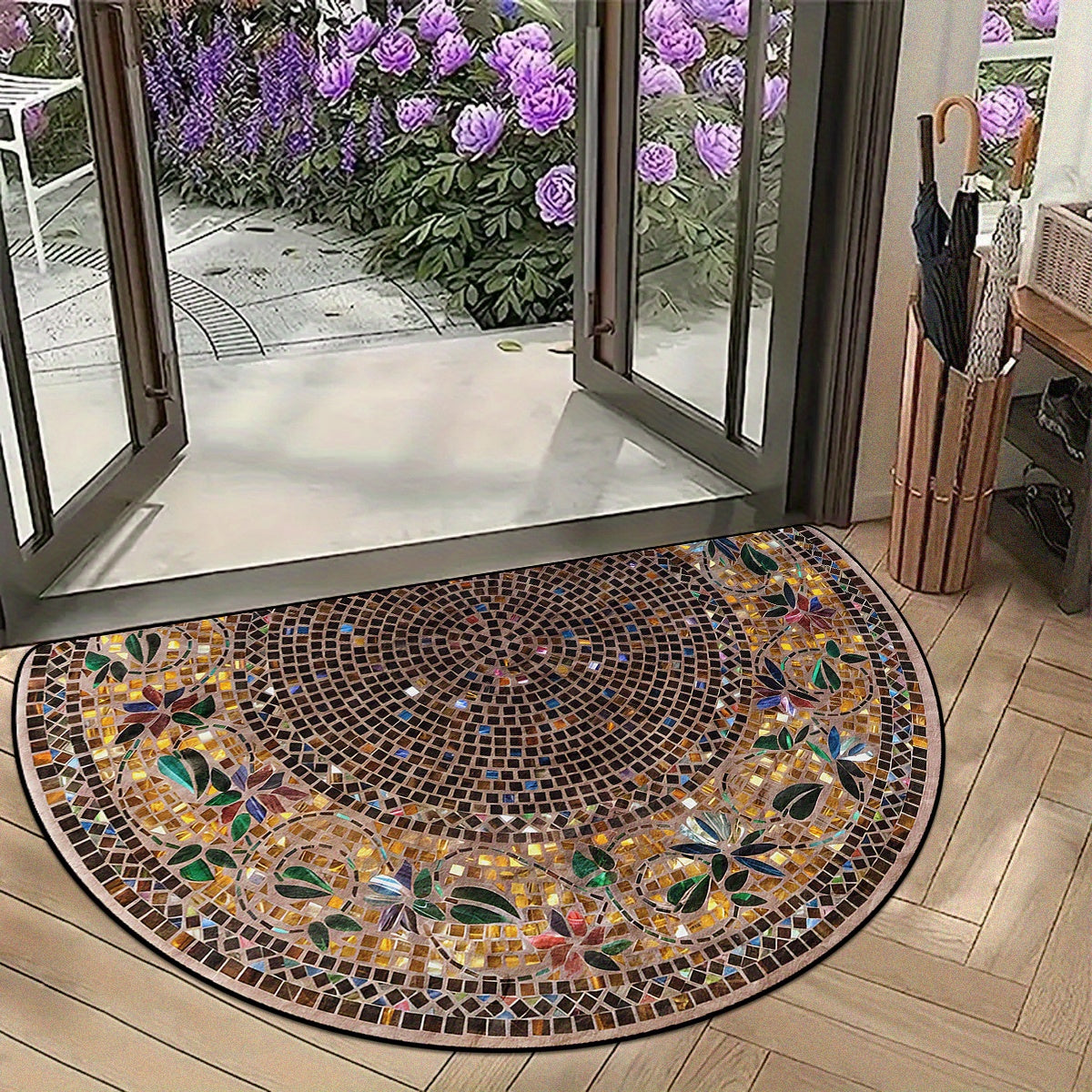 Bohemian Mandala Semi-Circle Door Mat Set of 1 or 2 Non-Slip Water Absorbent Outdoor Use
