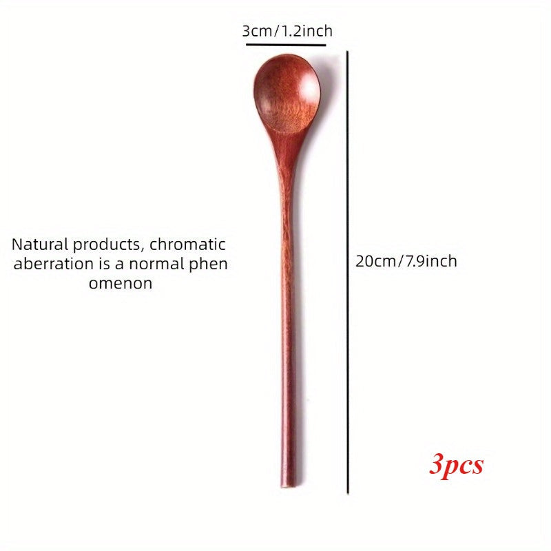 Three-Piece Wooden Spoon Set Long-Handle Kitchen Utensils for Mixing Cooking