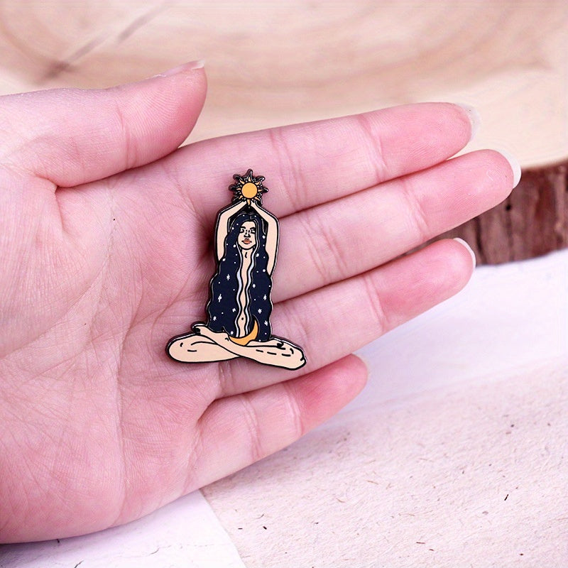 Vintage Sun and Moon Goddess Enamel Pin Celestial Brooch Alloy Jewelry for Hats Backpacks Coats