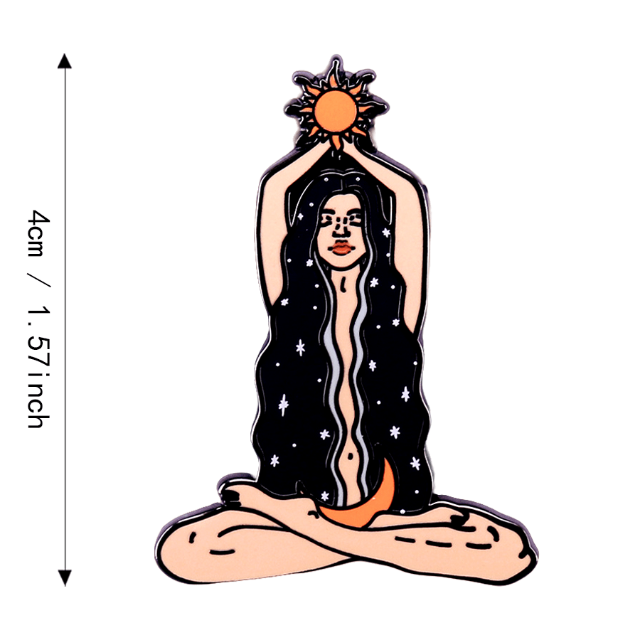 Vintage Sun and Moon Goddess Enamel Pin Celestial Brooch Alloy Jewelry for Hats Backpacks Coats