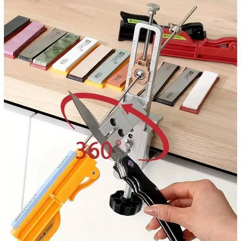 Kit de afilador de cuchillos de aleación de aluminio con grano de esmeril metálico, giro de 360°, herramienta manual