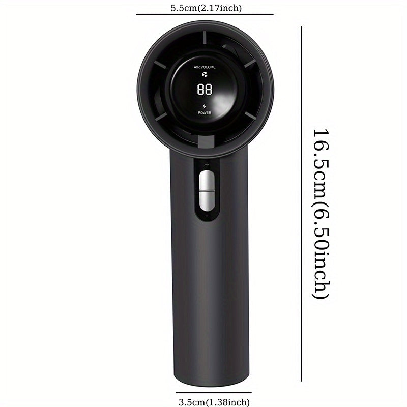 Portable Handheld Turbo Fan with 3 Speeds, USB Rechargeable, LED Display