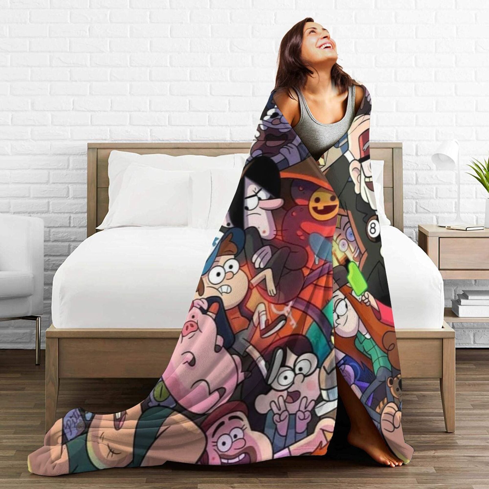 Fleece Throw Blanket with Gravity Falls Design Cozy All-Season Polyester Gift for Anime Fans