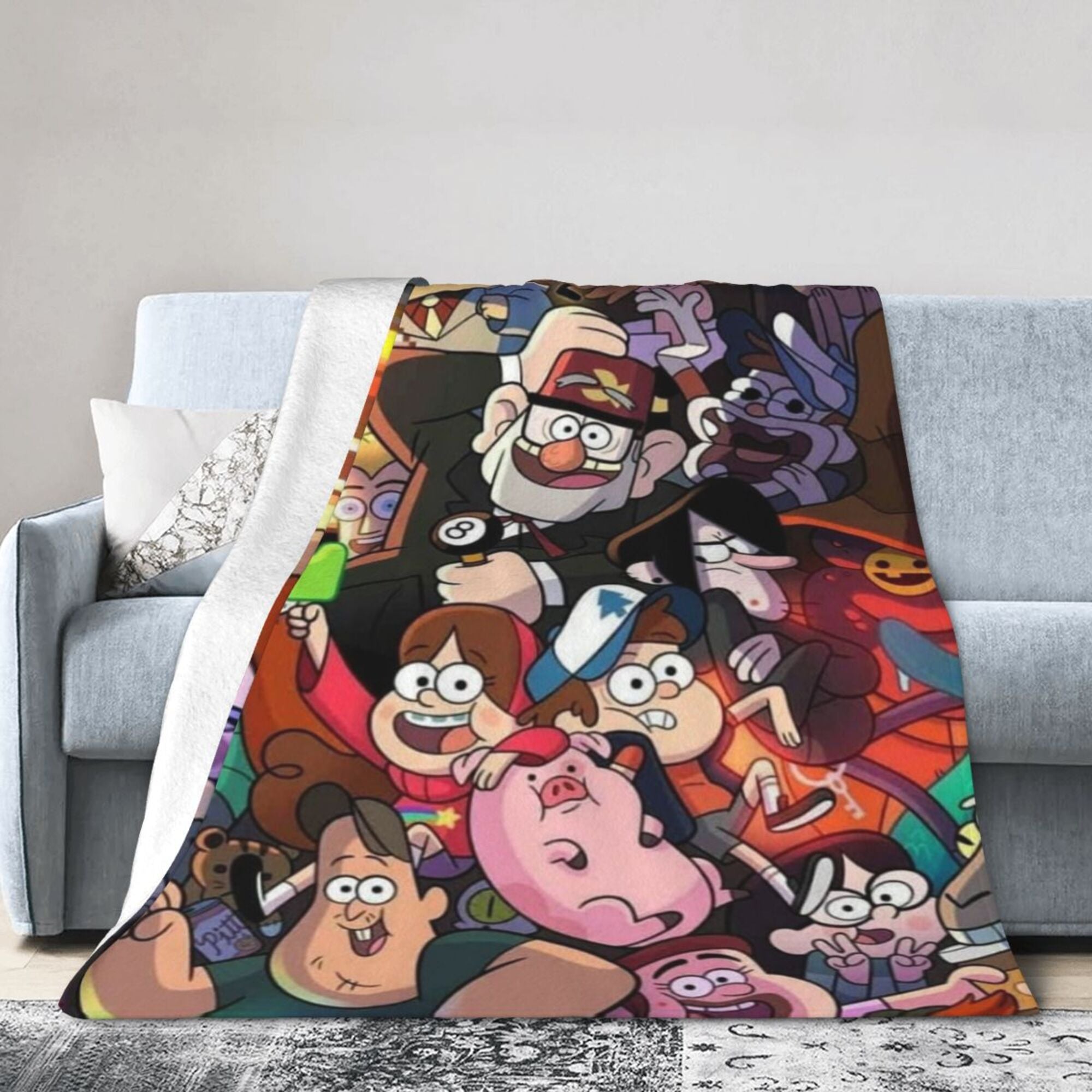 Fleece Throw Blanket with Gravity Falls Design Cozy All-Season Polyester Gift for Anime Fans