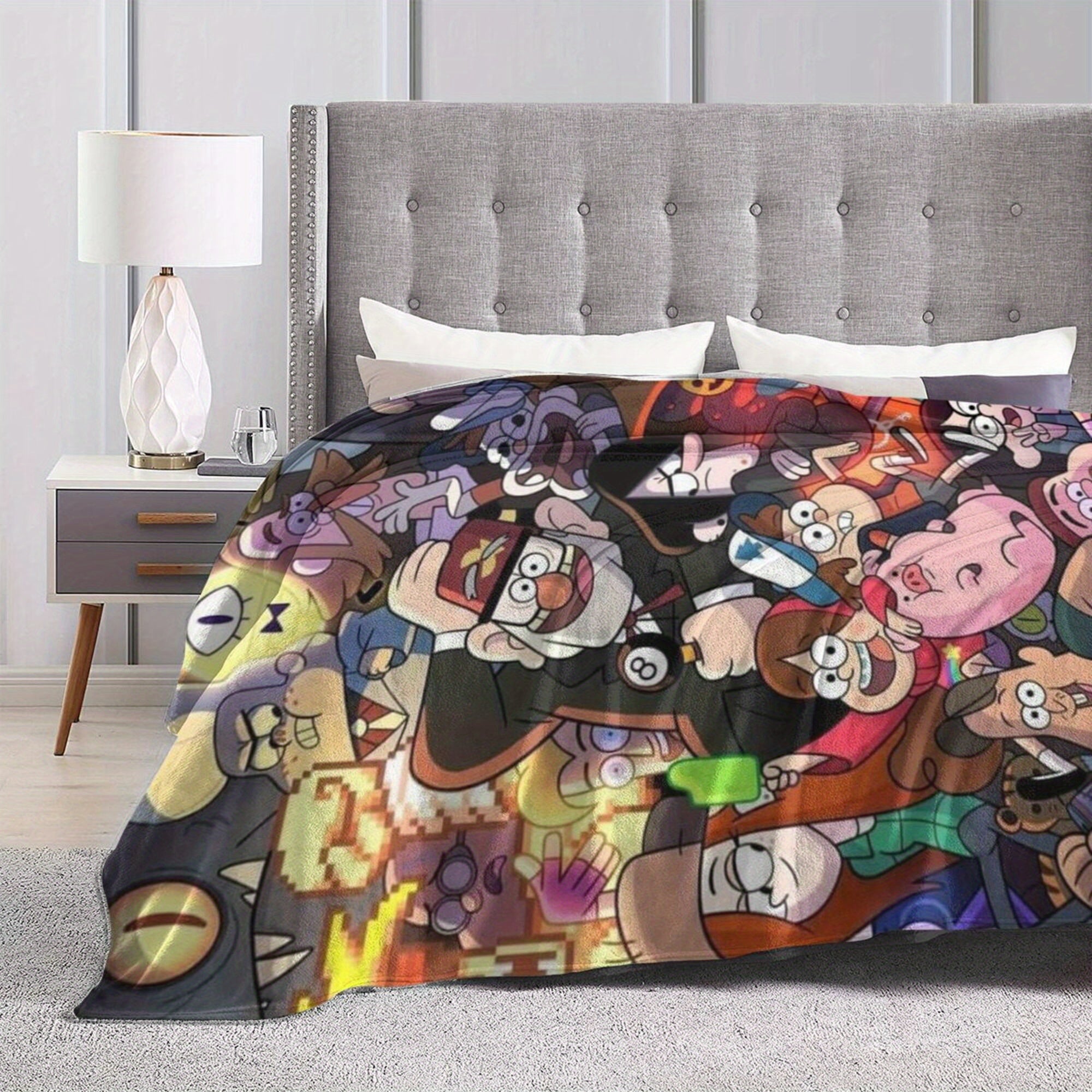Fleece Throw Blanket with Gravity Falls Design Cozy All-Season Polyester Gift for Anime Fans