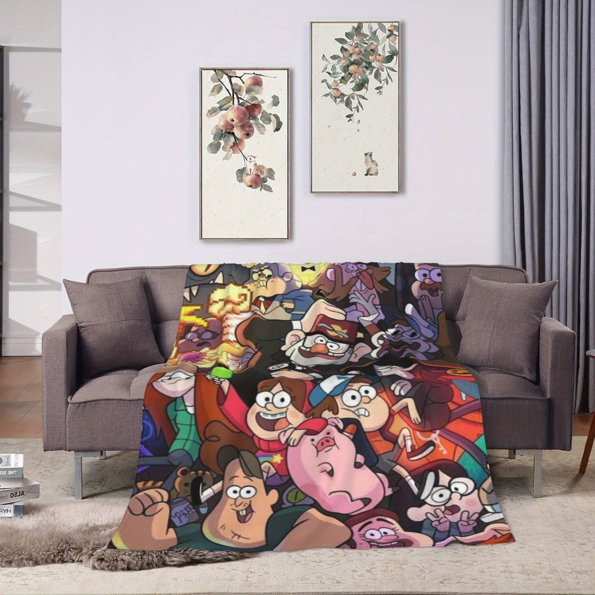 Fleece Throw Blanket with Gravity Falls Design Cozy All-Season Polyester Gift for Anime Fans
