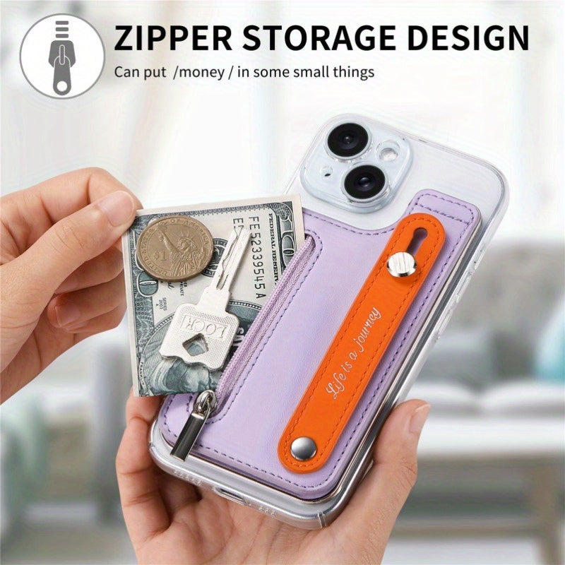 PU Leather Phone Card Holder Case with Wrist Strap Slim Fit Credit Card Pocket Push Lock Closure