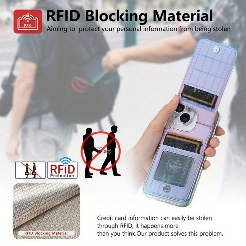 PU Leather Phone Card Holder Case with Wrist Strap Slim Fit Credit Card Pocket Push Lock Closure