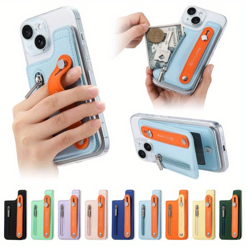 PU Leather Phone Card Holder Case with Wrist Strap Slim Fit Credit Card Pocket Push Lock Closure