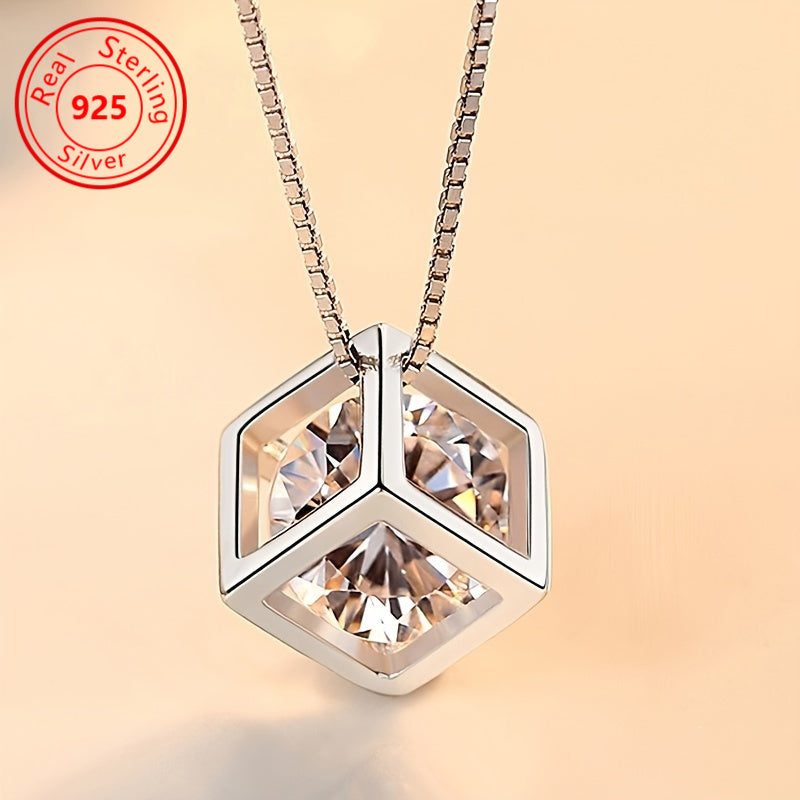 Sterling Silver Pendant Necklace with Zirconia for Daily and Gift Wear