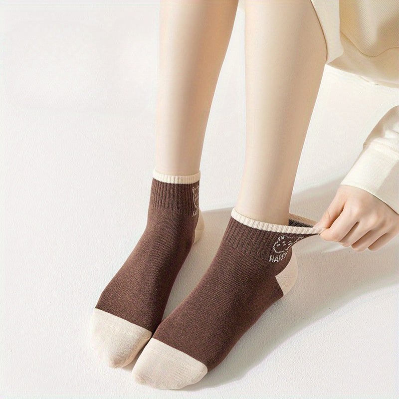 Women's Cartoon Animal Print Knee-High Socks 5 Pairs Japanese Style Polyester