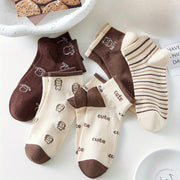 Women's Cartoon Animal Print Knee-High Socks 5 Pairs Japanese Style Polyester