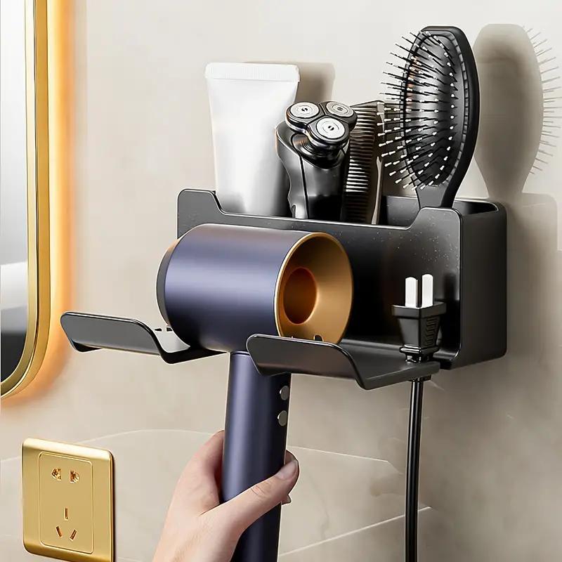 Wall-Mounted Hair Dryer Holder Plastic Space-Saving No-Drill Organiser
