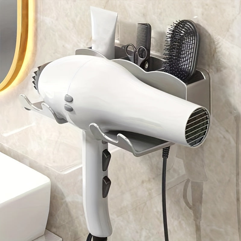 Wall-Mounted Hair Dryer Holder Plastic Space-Saving No-Drill Organiser