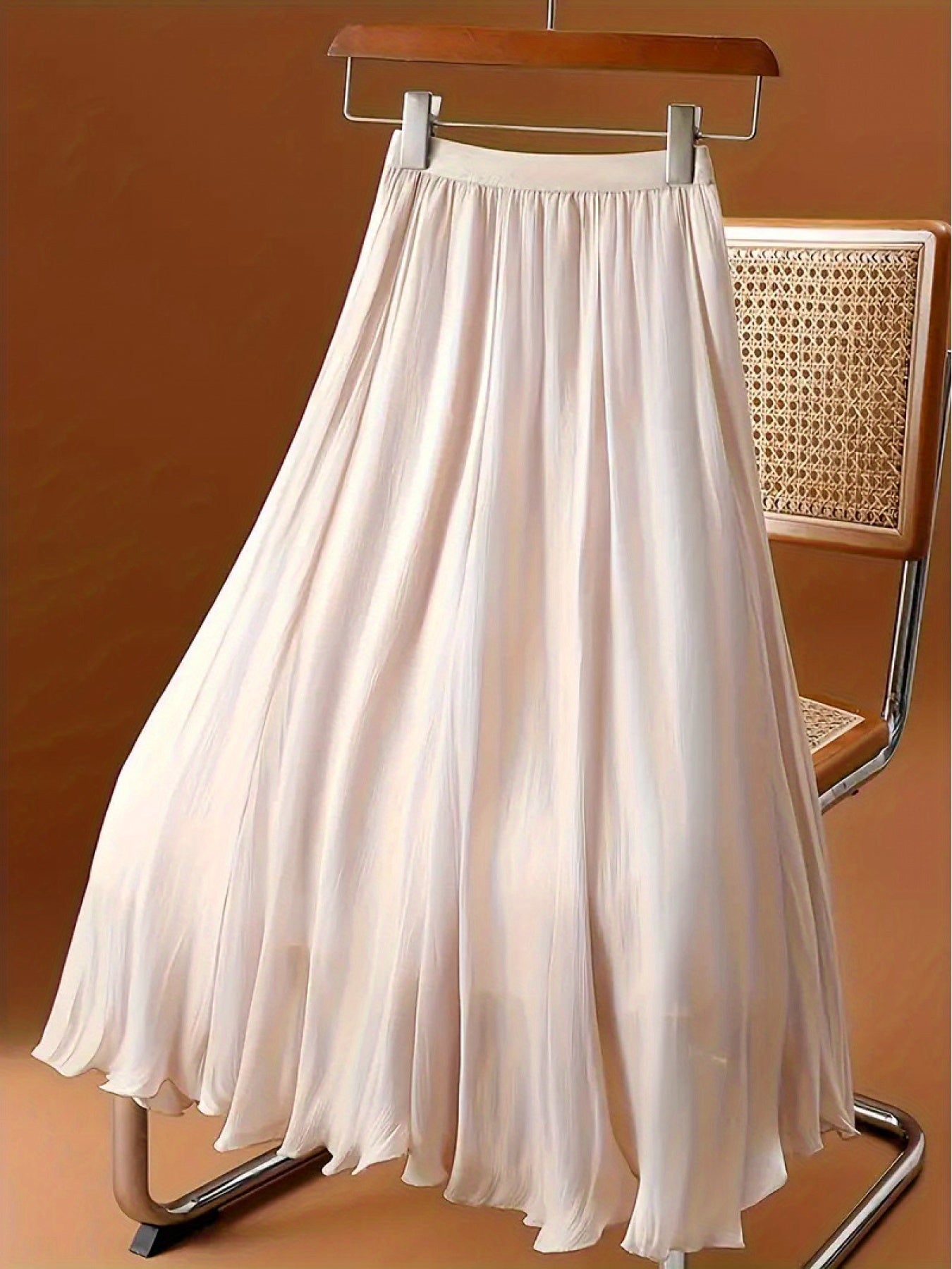 Women's Solid Color Polyester A-Line Skirt with Elastic Waist for All Seasons