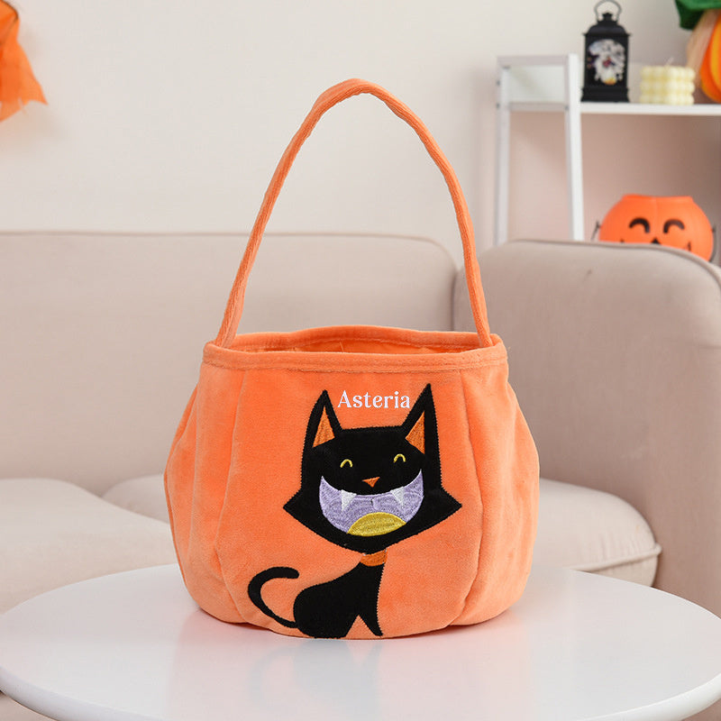 Halloween Embroidered Candy Bag with Pumpkin Skeleton Design Portable Shoulder Strap